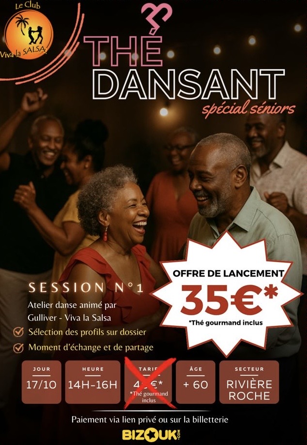 Thé dansant avec OLIVIER GULLIVER VIVA LA SALSAThé dansant avec OLIVIER GULLIVER VIVA LA SALSA martinique 17 octobre 2025 - agence matrimoniale martinique